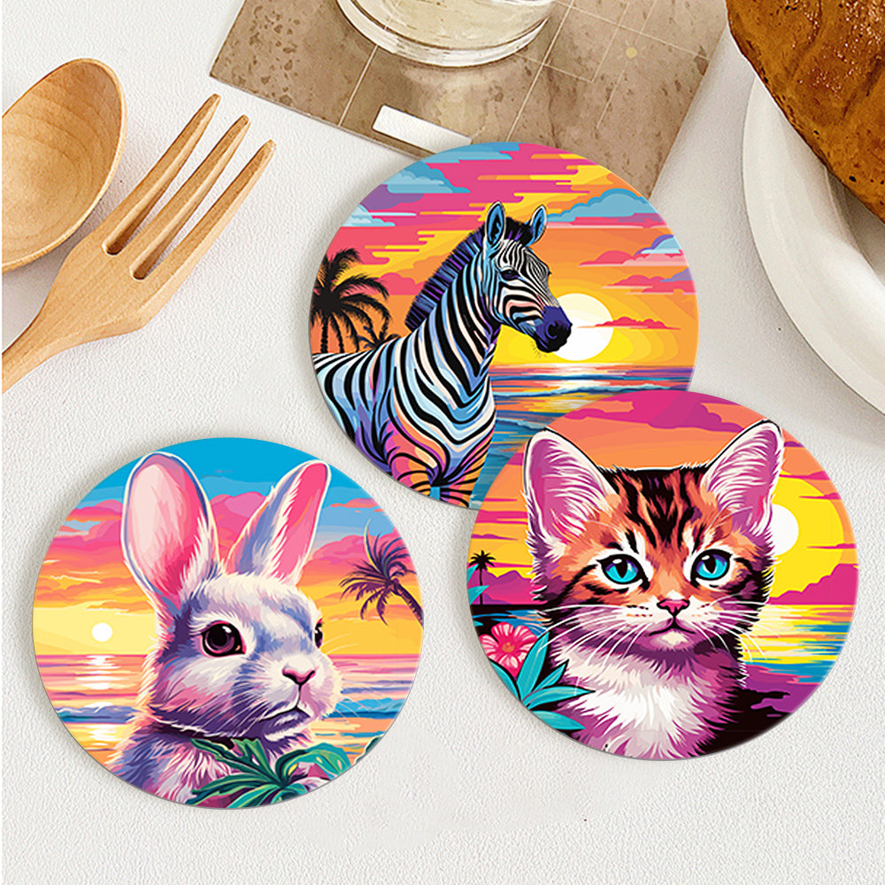Neon Sunset Wildlife Portraits paint by numbers coasters – image 14