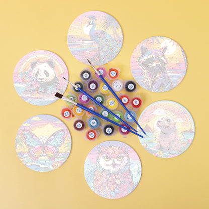 Rainbow Sunset Owl and Panda paint by numbers coasters – image 2