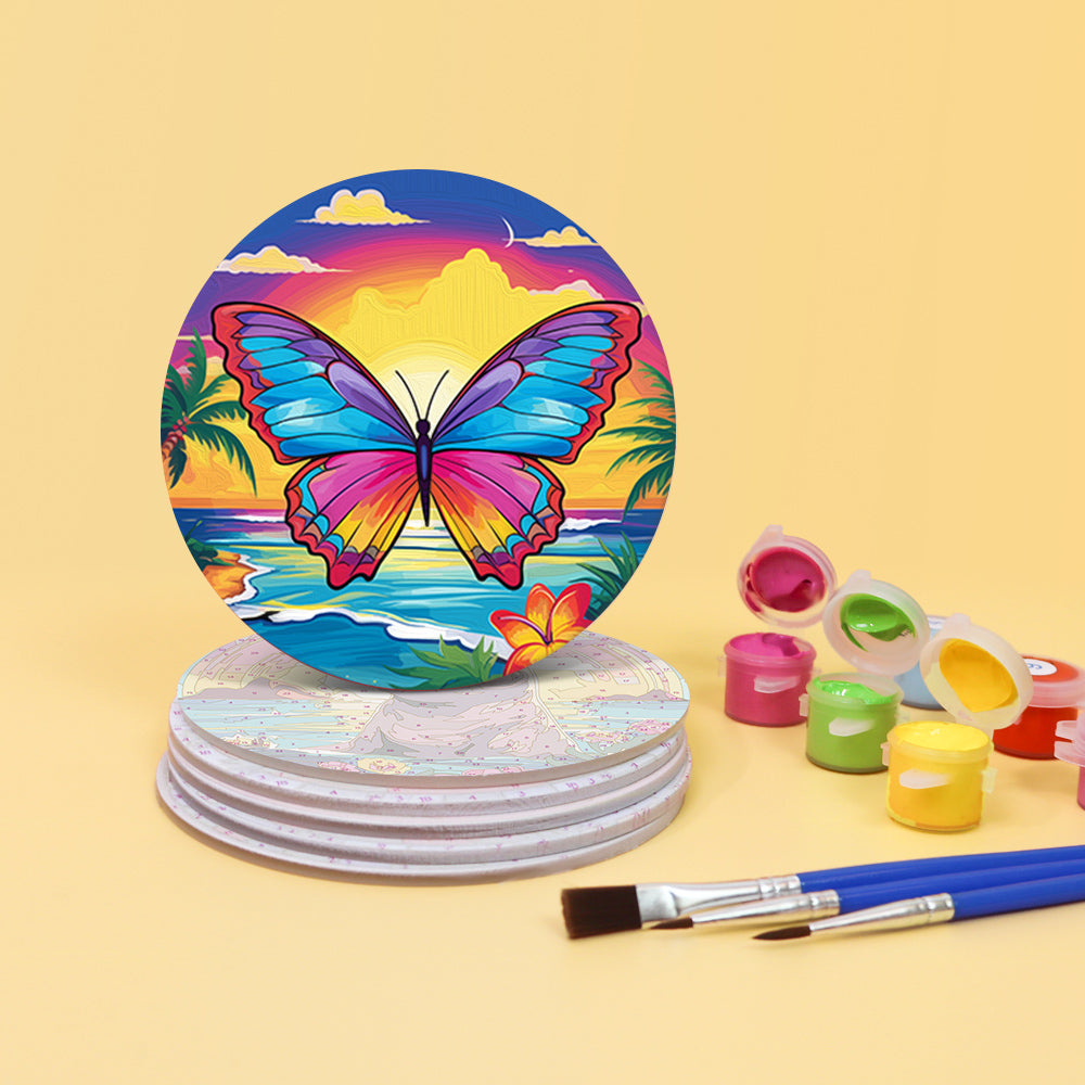 Rainbow Sunset Owl and Panda paint by numbers coasters – image 4