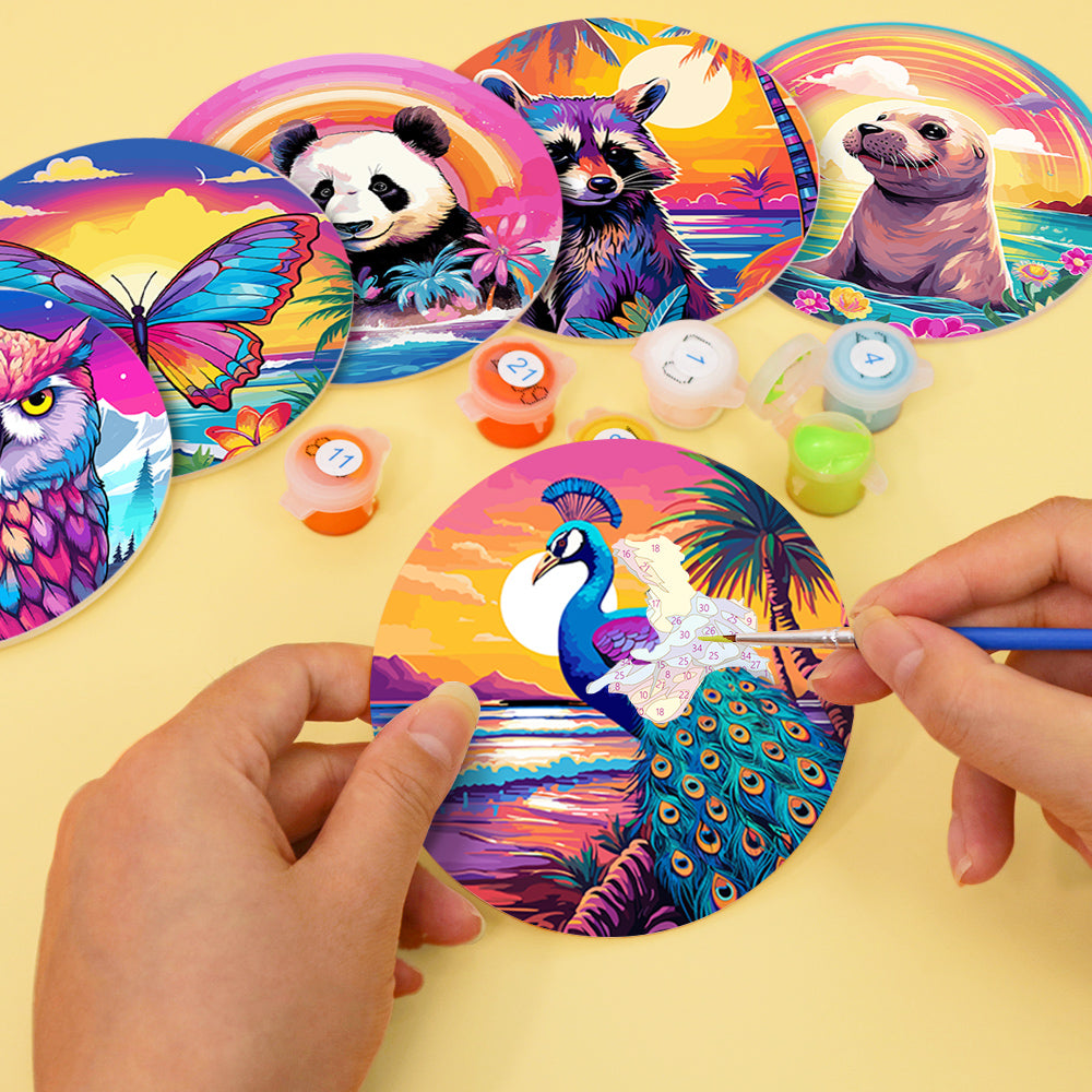 Rainbow Sunset Owl and Panda paint by numbers coasters – image 6
