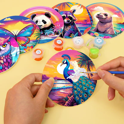 Rainbow Sunset Owl and Panda paint by numbers coasters – image 6
