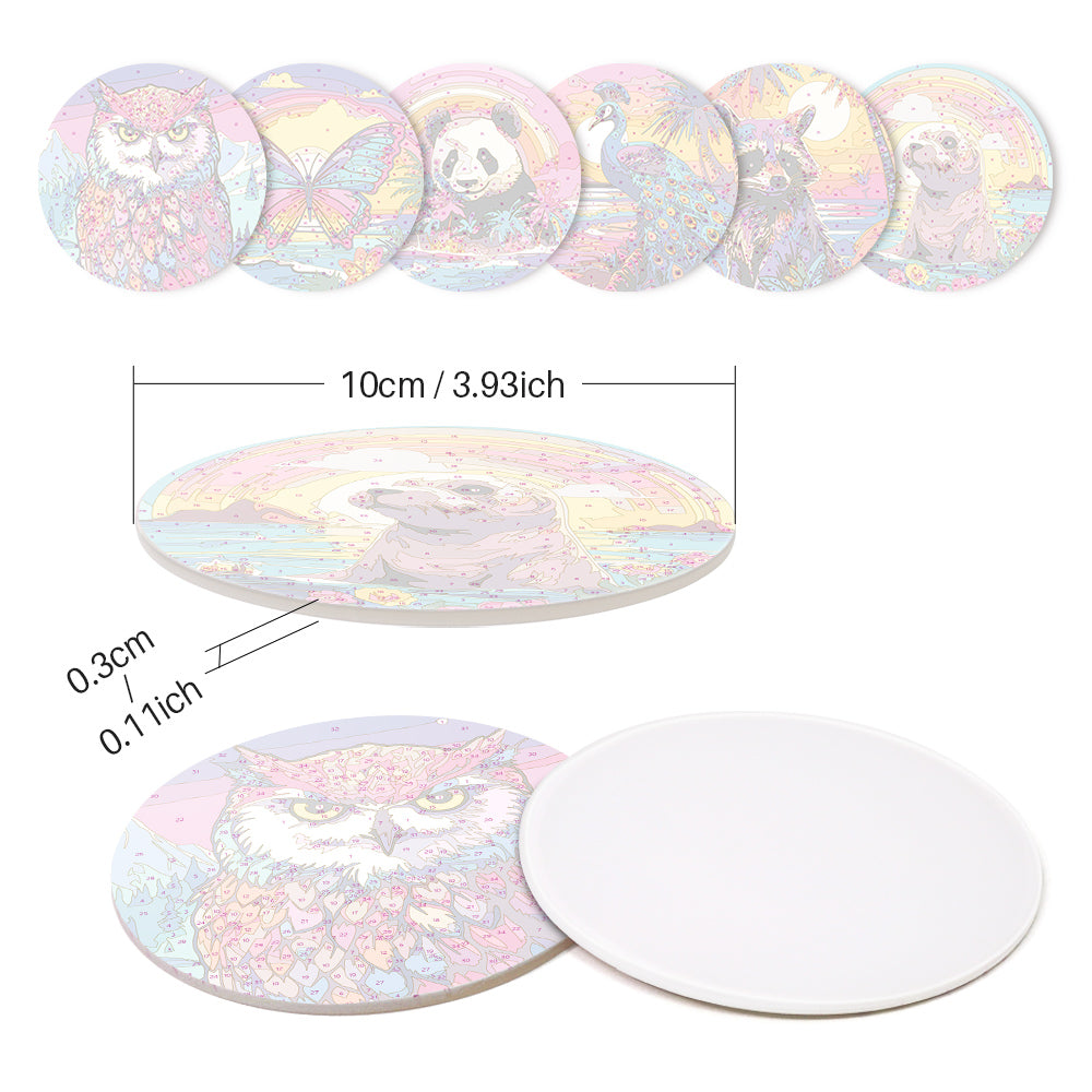 Rainbow Sunset Owl and Panda paint by numbers coasters – image 8