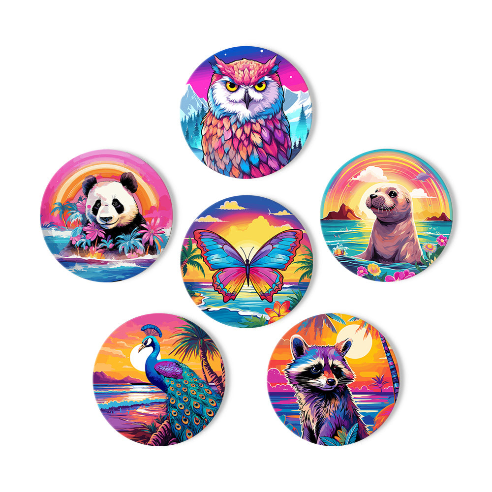 Rainbow Sunset Owl and Panda paint by numbers coasters – image 11