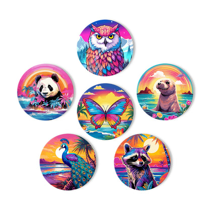 Rainbow Sunset Owl and Panda paint by numbers coasters – image 11