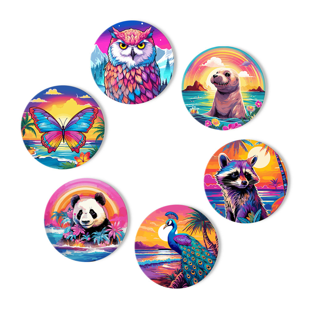 Rainbow Sunset Owl and Panda paint by numbers coasters – image 13