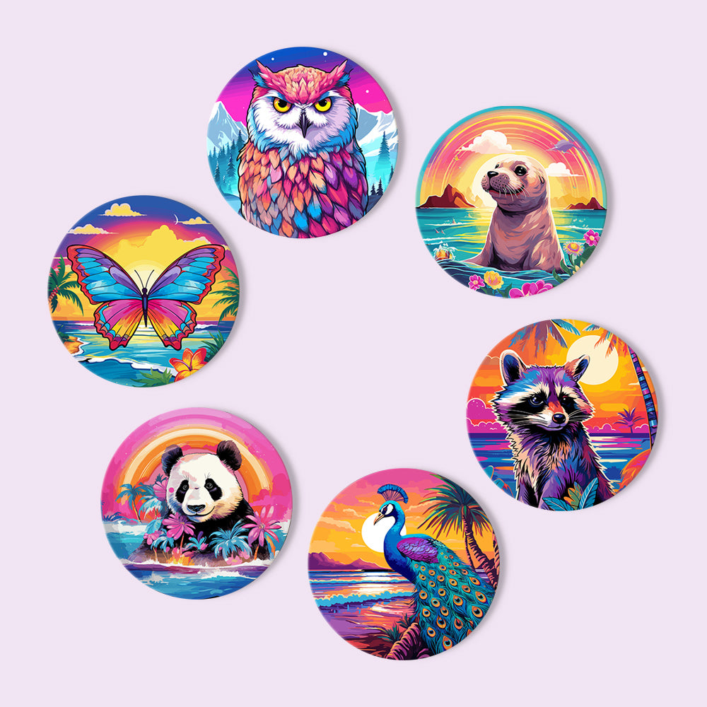 Rainbow Sunset Owl and Panda paint by numbers coasters – image 14