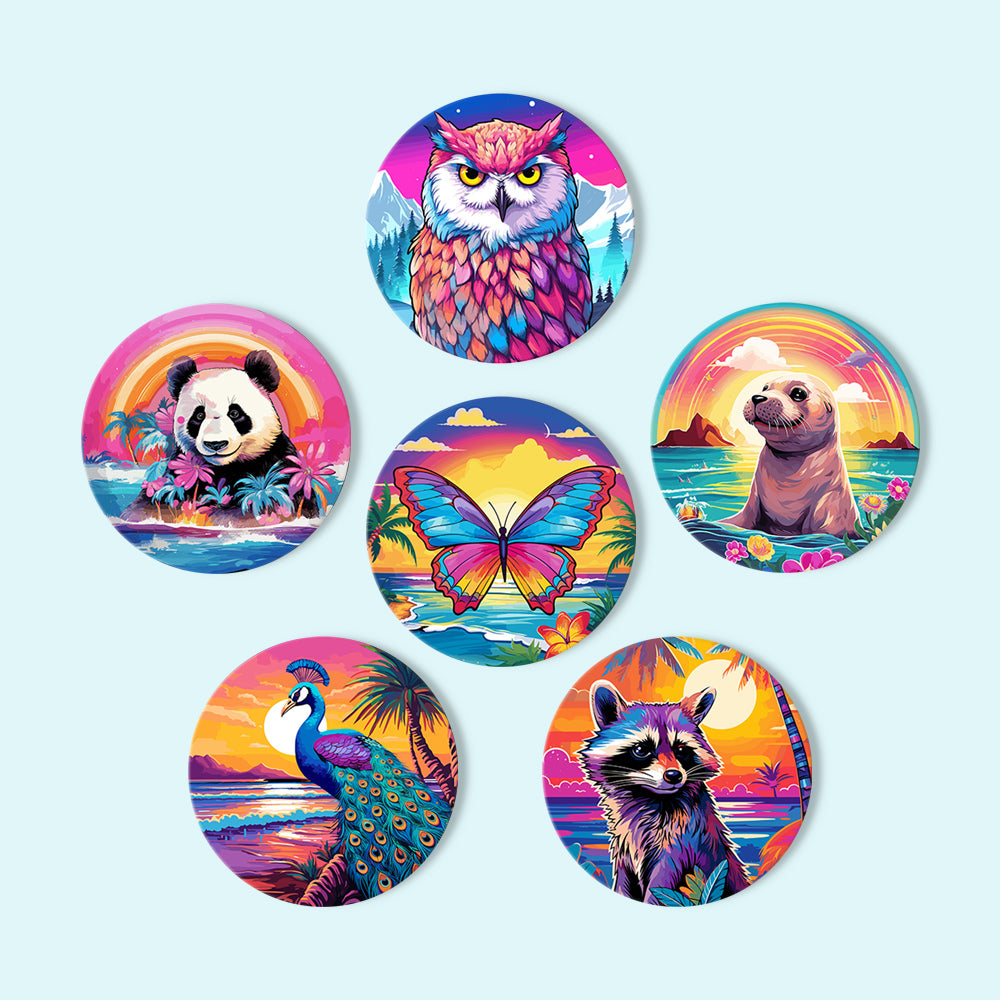 Rainbow Sunset Owl and Panda paint by numbers coasters – image 15