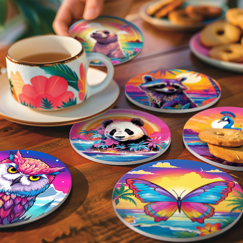 Rainbow Sunset Owl and Panda paint by numbers coasters – image 16