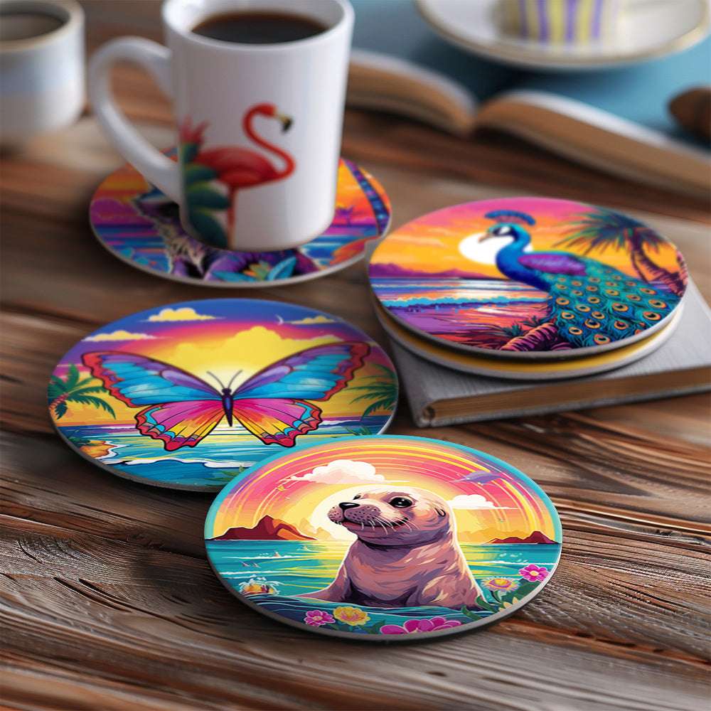 Rainbow Sunset Owl and Panda paint by numbers coasters – image 17