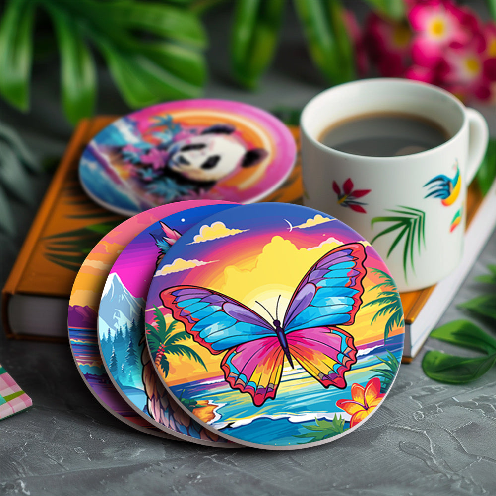 Rainbow Sunset Owl and Panda paint by numbers coasters – image 18