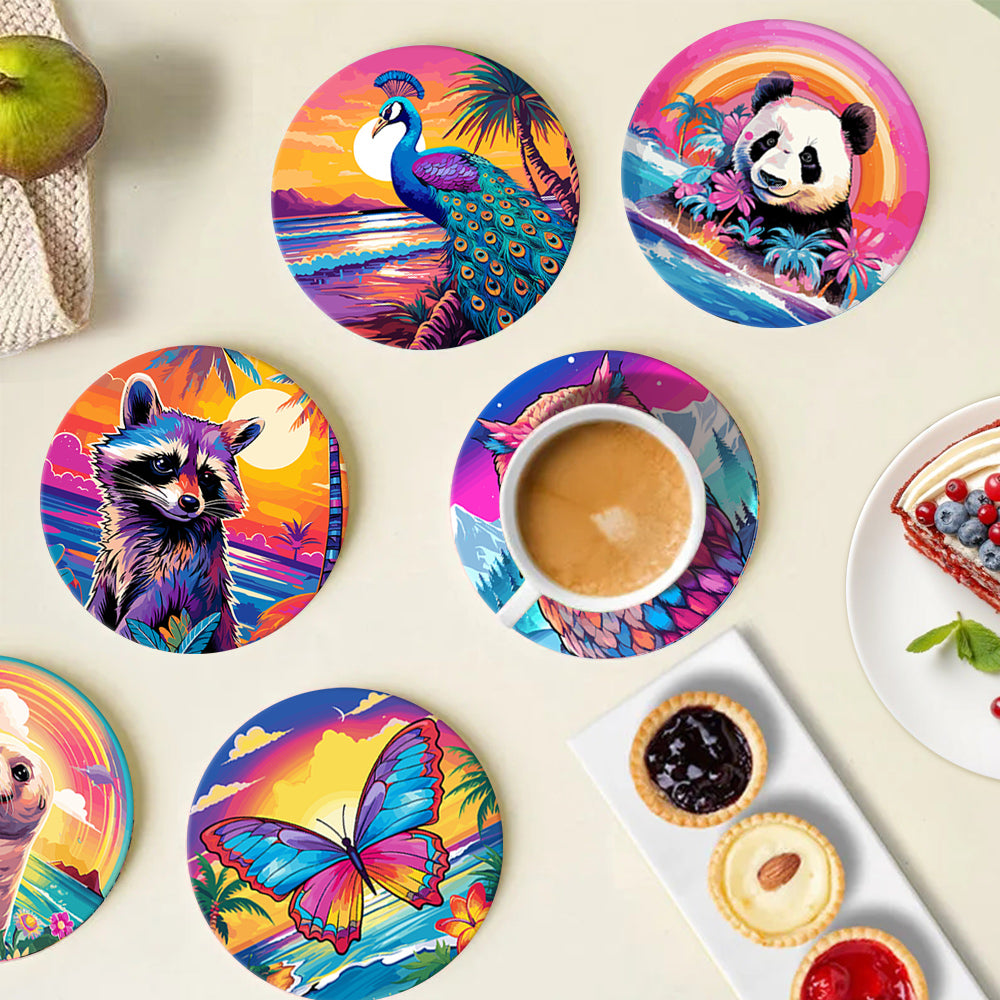 Rainbow Sunset Owl and Panda paint by numbers coasters – image 19
