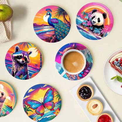 Rainbow Sunset Owl and Panda paint by numbers coasters – image 19