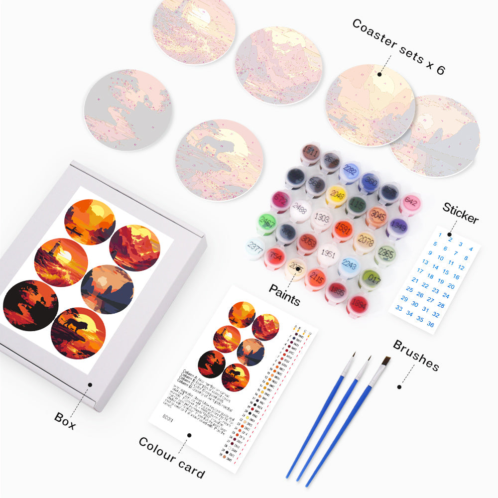 Fiery Sunset Silhouettes paint by numbers coasters – image 2