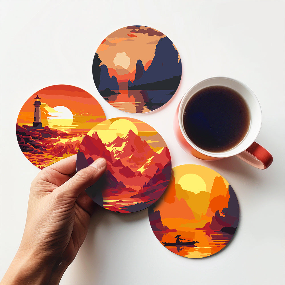 Fiery Sunset Silhouettes paint by numbers coasters – image 18