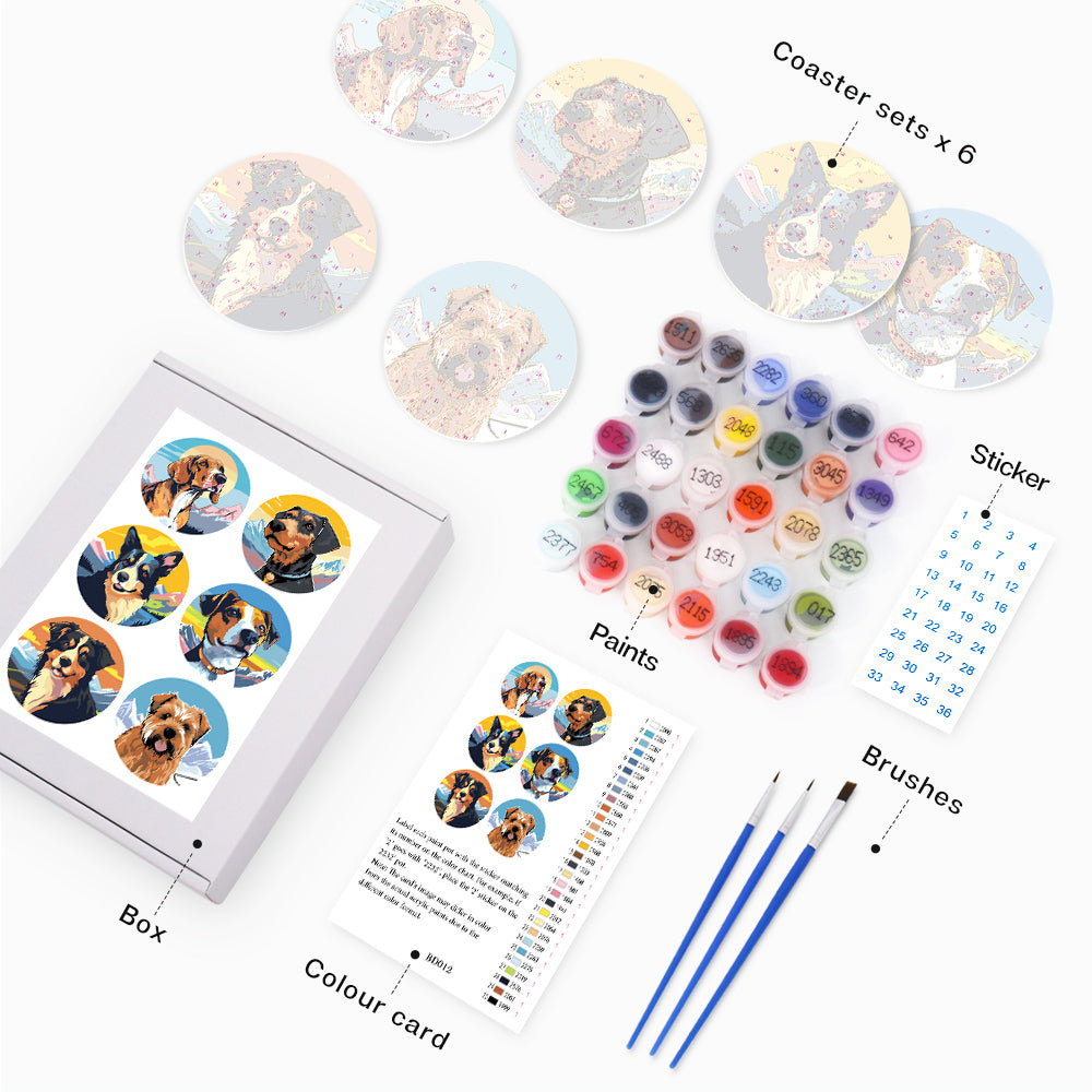 Alpine Pup Portraits paint by numbers coasters – image 2
