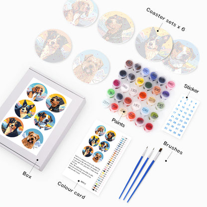 Alpine Pup Portraits paint by numbers coasters – image 2