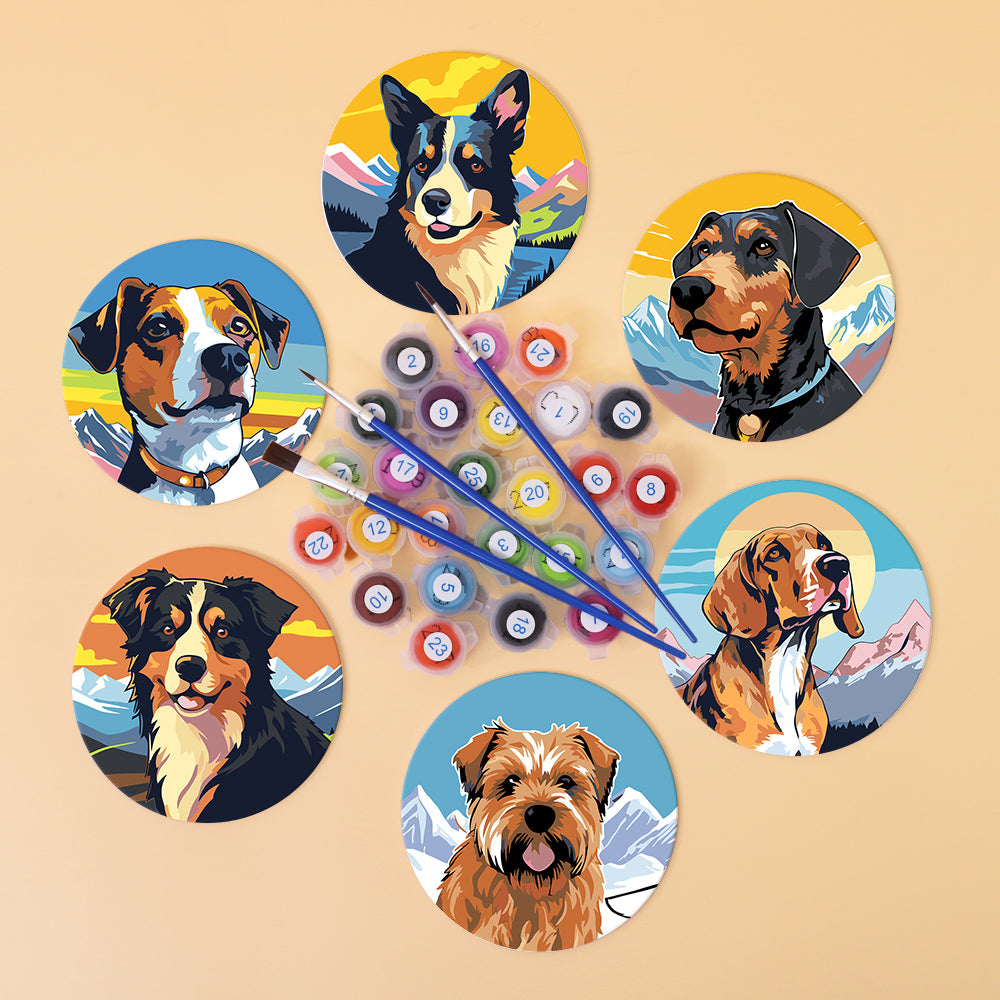Alpine Pup Portraits paint by numbers coasters – image 3