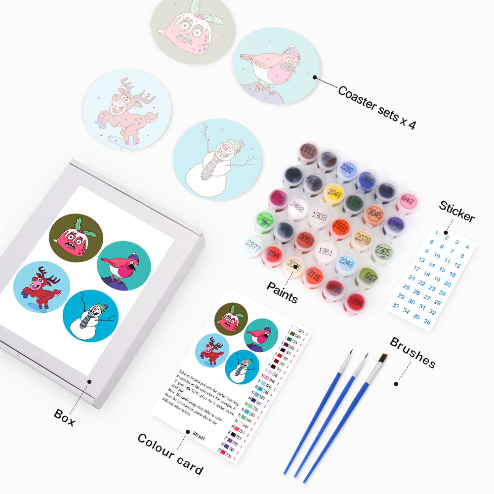 Cheeky Robin and Pudding Pals paint by numbers coasters – image 2
