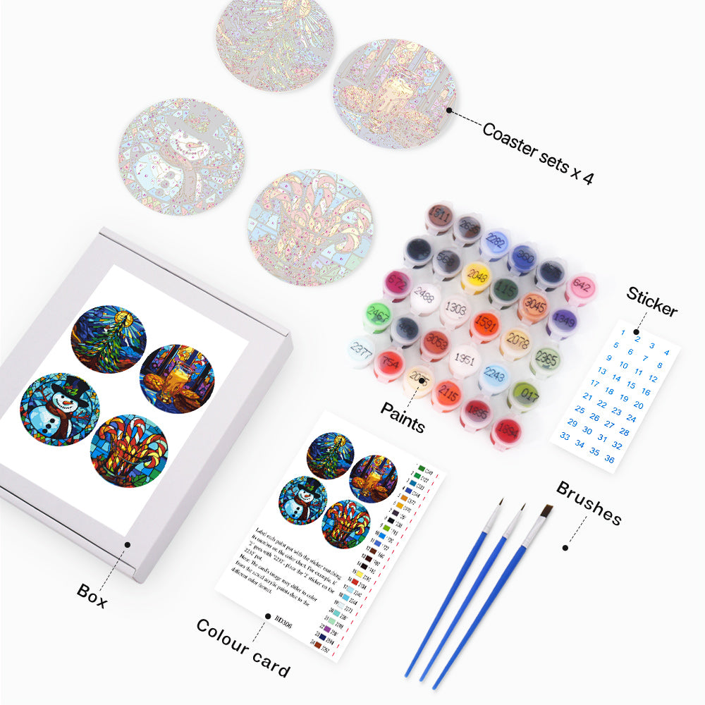 Stained Glass Christmas Eve paint by numbers coasters – image 2