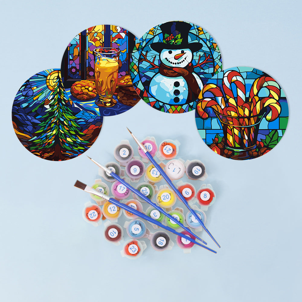 Stained Glass Christmas Eve paint by numbers coasters – image 3