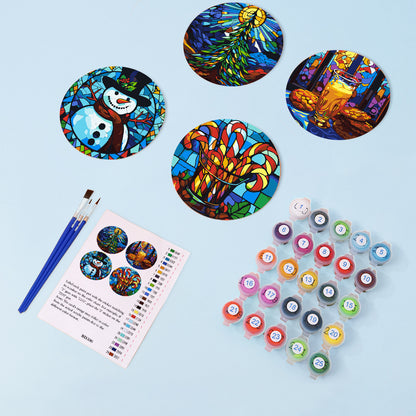Stained Glass Christmas Eve paint by numbers coasters – image 6