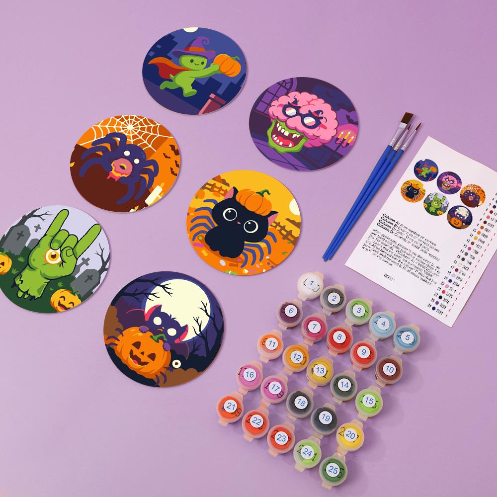 Goofy Zombie and Spider Party paint by numbers coasters – image 5