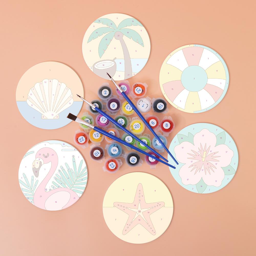 Flamingo and Starfish Beach Day paint by numbers coasters – image 2