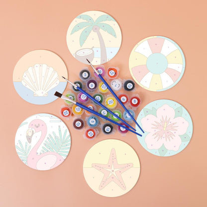 Flamingo and Starfish Beach Day paint by numbers coasters – image 2