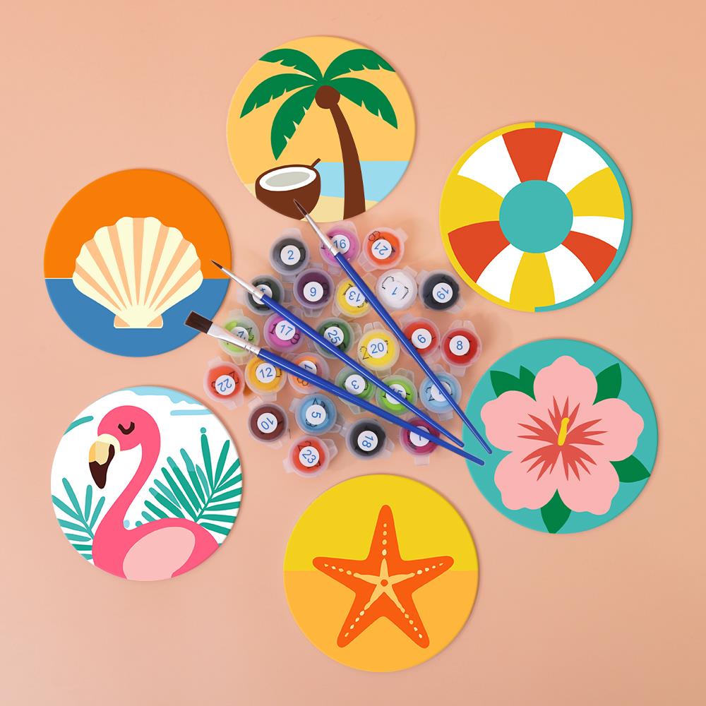 Flamingo and Starfish Beach Day paint by numbers coasters – image 3