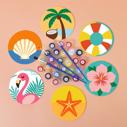 Flamingo and Starfish Beach Day paint by numbers coasters – image 3