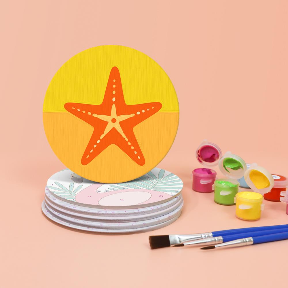 Flamingo and Starfish Beach Day paint by numbers coasters – image 4