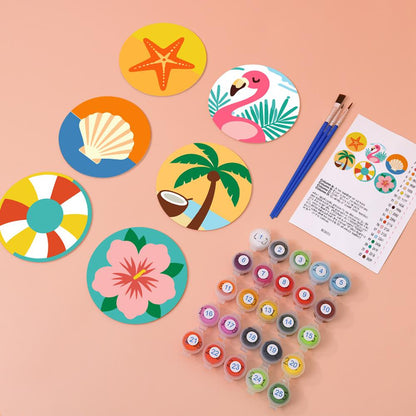 Flamingo and Starfish Beach Day paint by numbers coasters – image 5