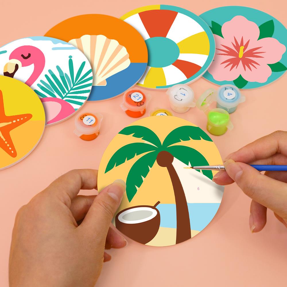 Flamingo and Starfish Beach Day paint by numbers coasters – image 6