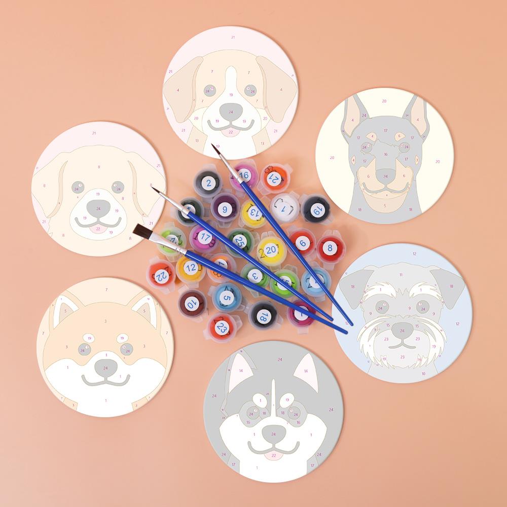 Happy Puppy Breed Portraits paint by numbers coasters – image 2