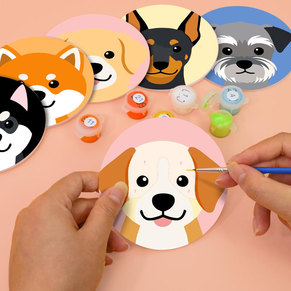 Happy Puppy Breed Portraits paint by numbers coasters – image 6