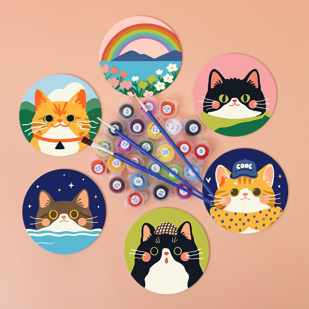 Dapper Cats and Rainbow Hills paint by numbers coasters – image 3