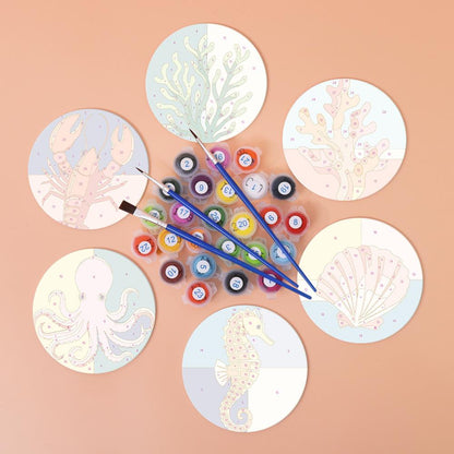 Seahorse and Octopus Sea Life paint by numbers coasters – image 2