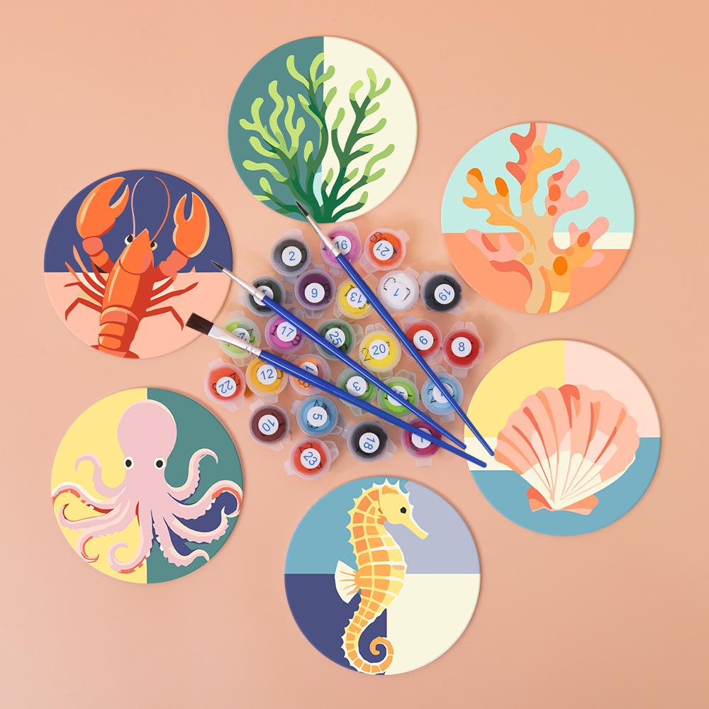 Seahorse and Octopus Sea Life paint by numbers coasters – image 3