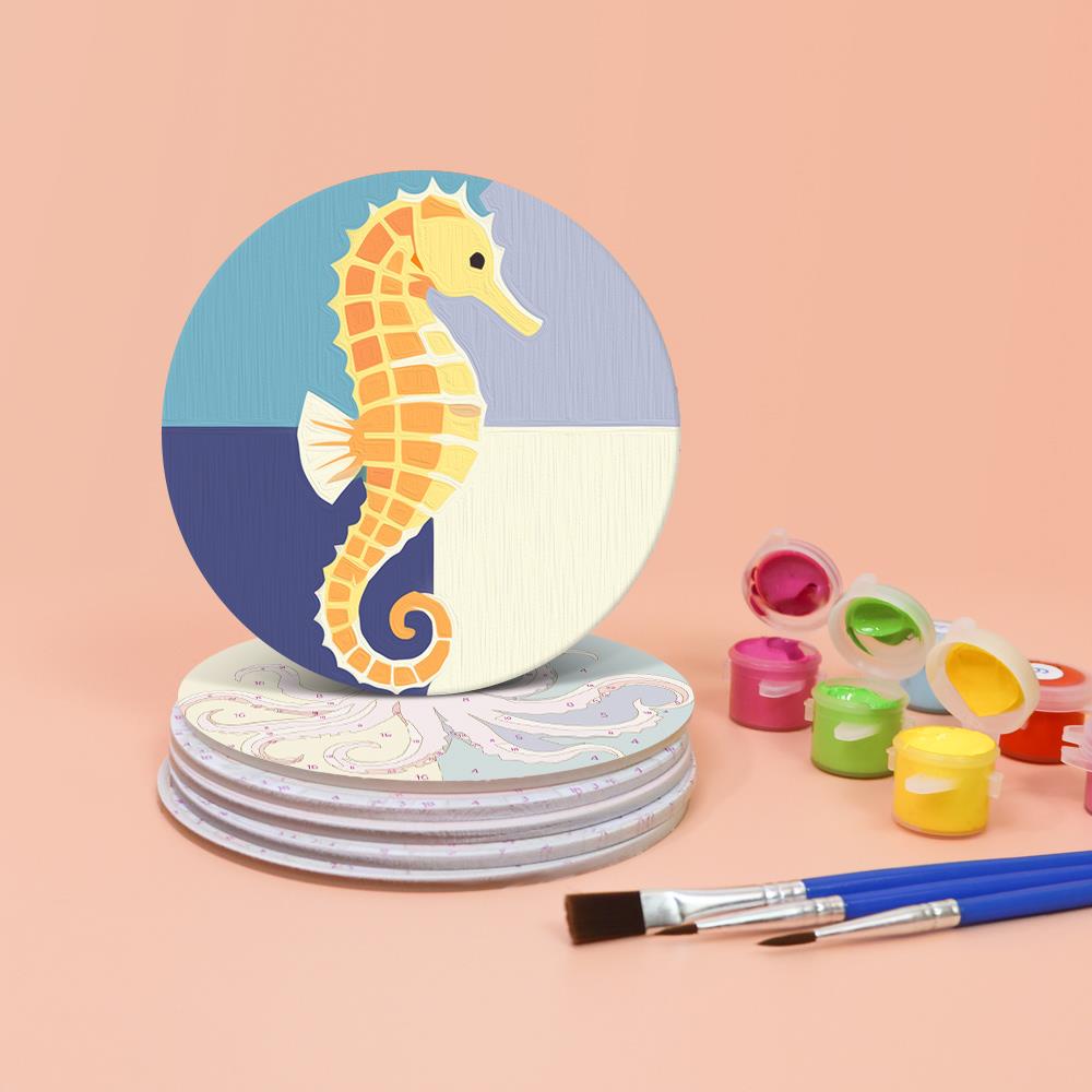 Seahorse and Octopus Sea Life paint by numbers coasters – image 4