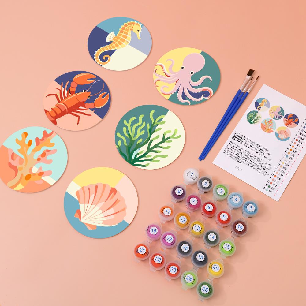 Seahorse and Octopus Sea Life paint by numbers coasters – image 5
