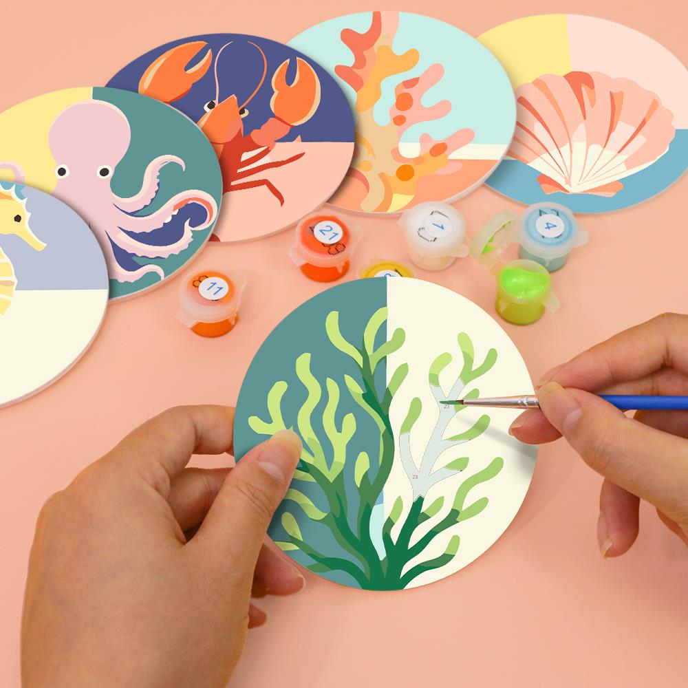 Seahorse and Octopus Sea Life paint by numbers coasters – image 6