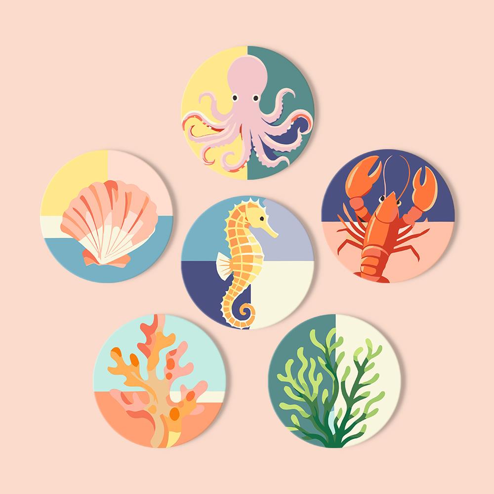 Seahorse and Octopus Sea Life paint by numbers coasters – image 13
