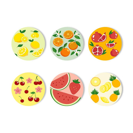 Cherry and Citrus Fruit Prints paint by numbers coasters – Fruit patterns: lemons, oranges, pomegranates, cherries, watermelon and strawberry, pineapple and lemon slices