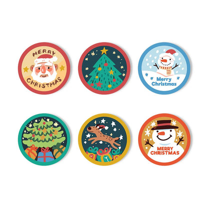 Santa and Snowman Greetings paint by numbers coasters – Christmas roundels: Santa and two snowmen with Merry Christmas text, a starry tree, a gift tree and a leaping reindeer