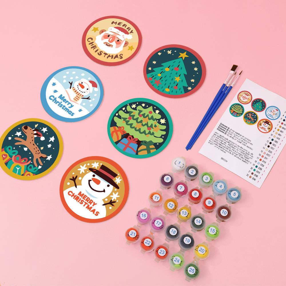 Santa and Snowman Greetings paint by numbers coasters – image 5