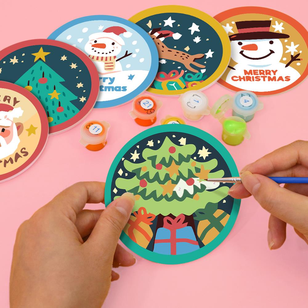 Santa and Snowman Greetings paint by numbers coasters – image 6