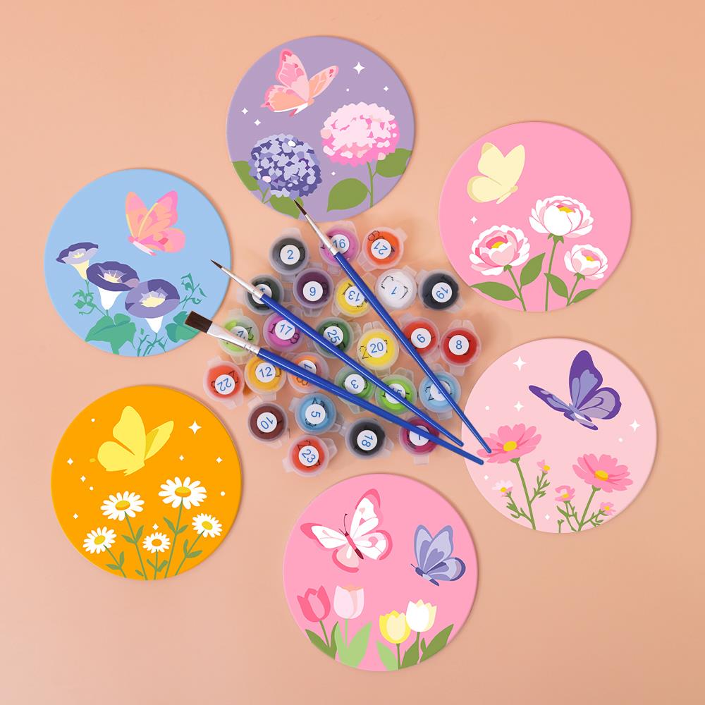 Pastel Butterfly Meadow paint by numbers coasters – image 3