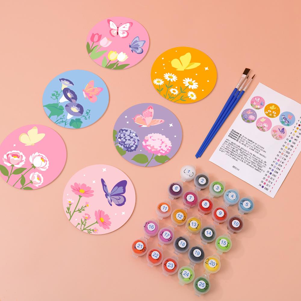 Pastel Butterfly Meadow paint by numbers coasters – image 5