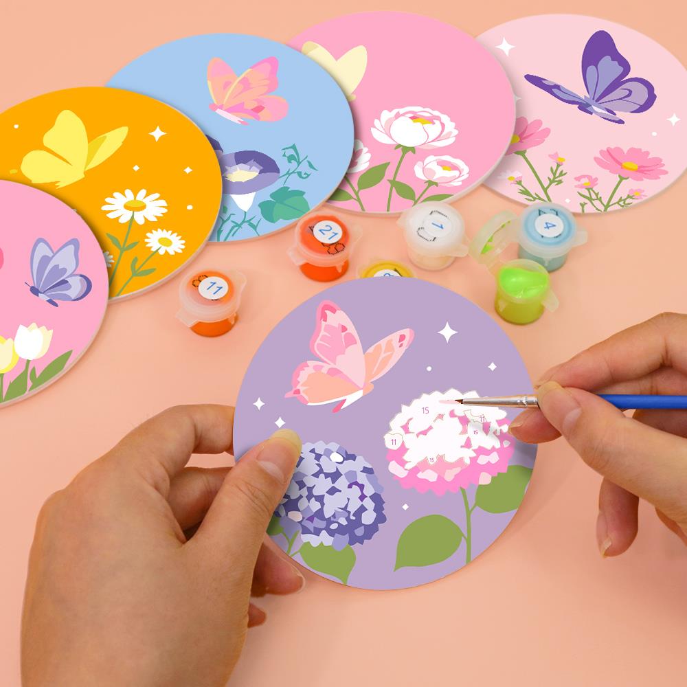 Pastel Butterfly Meadow paint by numbers coasters – image 6