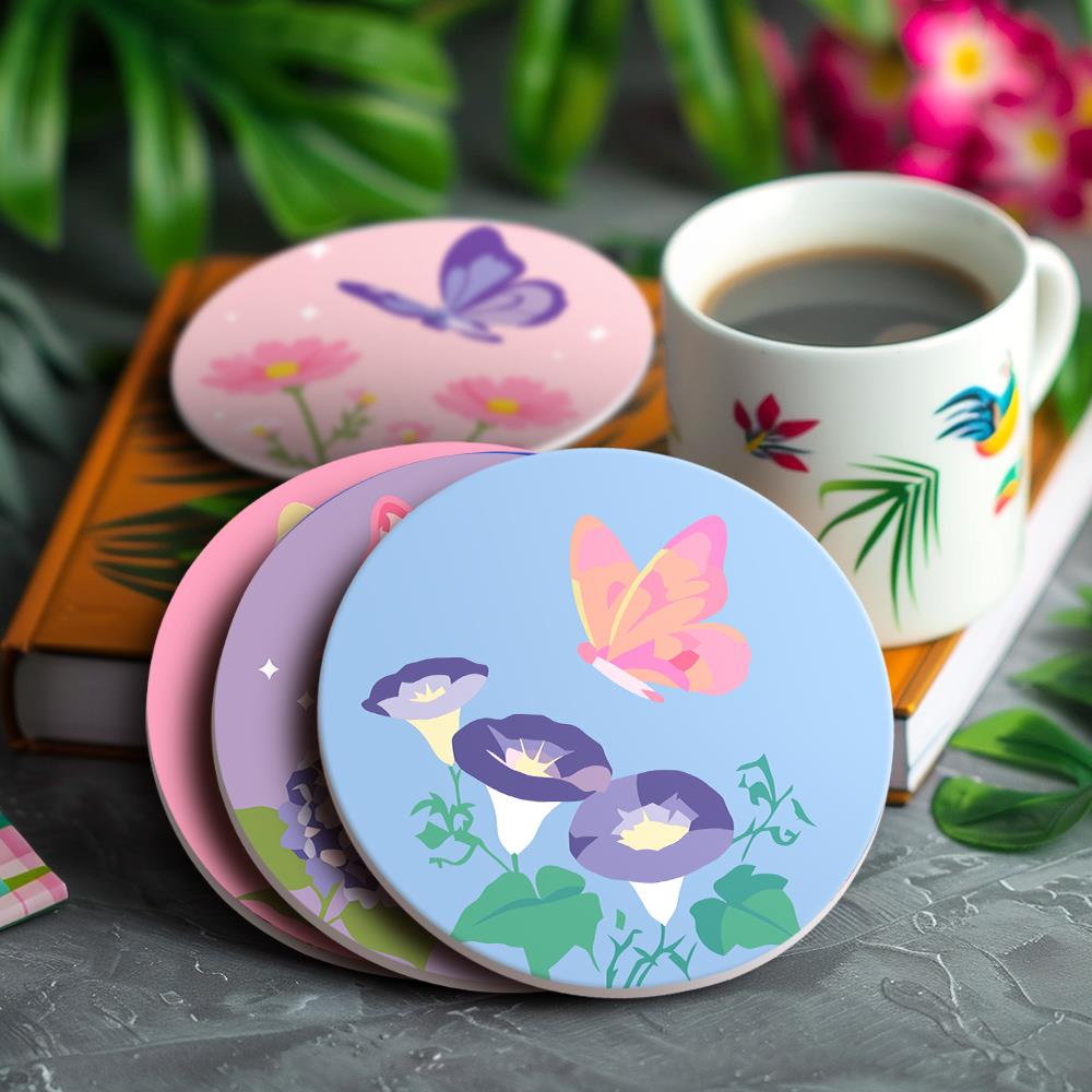 Pastel Butterfly Meadow paint by numbers coasters – image 14